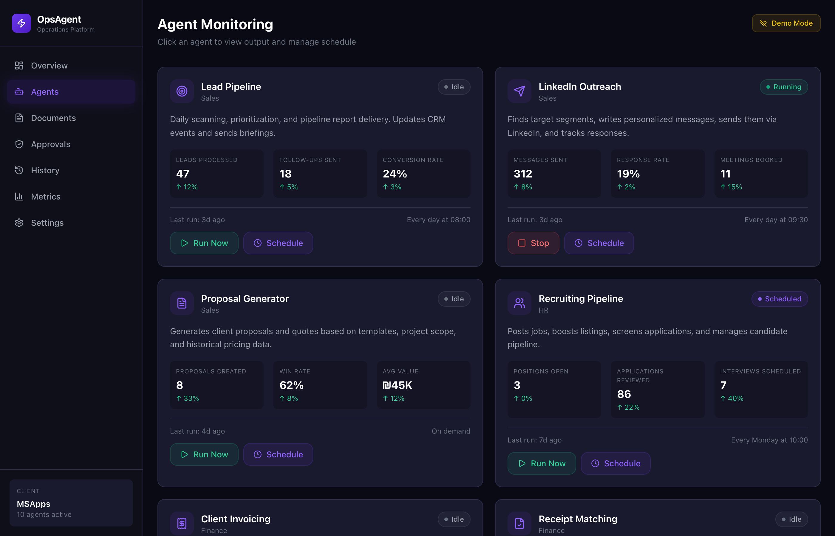 OpsAgent Dashboard — Agent Monitoring